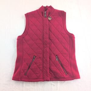 Two Dog Island Quilted Full Zip Vest Women's Small CabinCore 100% Cotton Red